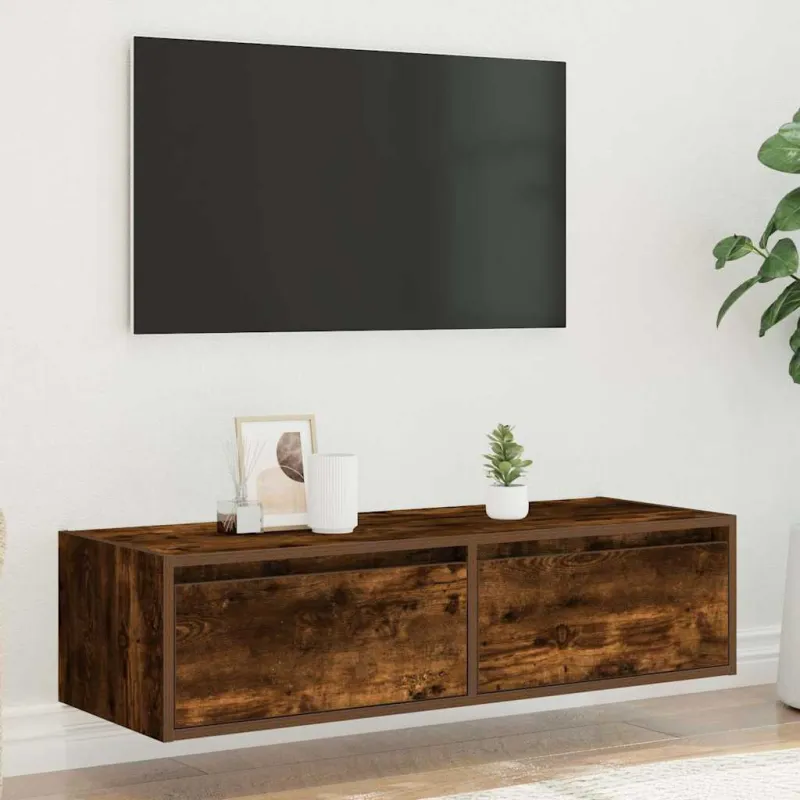 TV spintelė su LED lemputėmis, dūminio ąžuolo, 100X35,5x25 cm