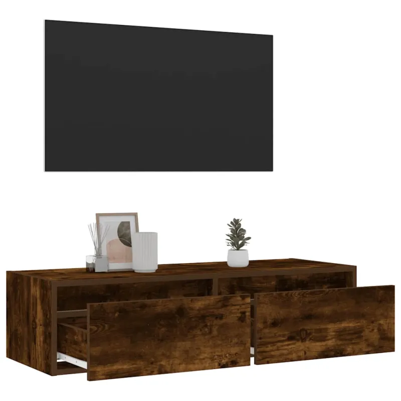 TV spintelė su LED lemputėmis, dūminio ąžuolo, 100X35,5x25 cm