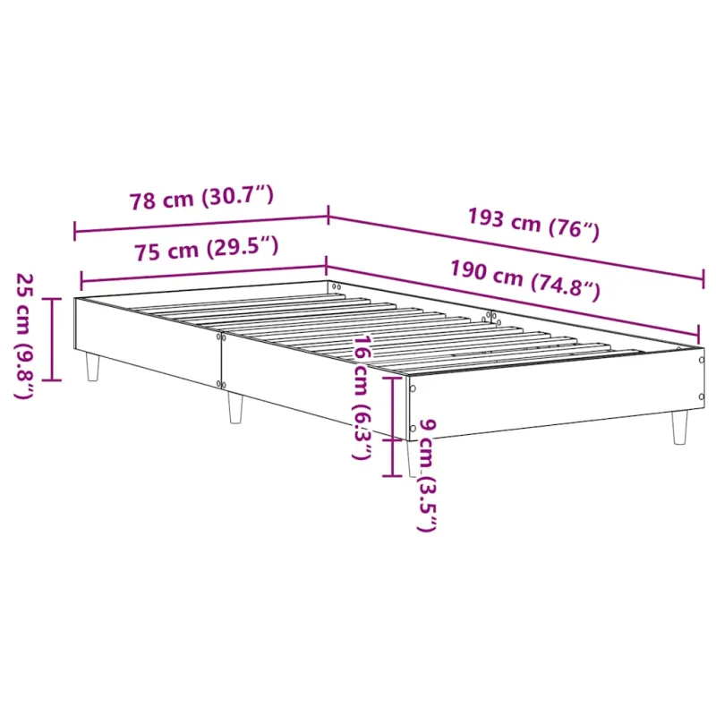lovos rėmas be čiužinio 75x190 cm inžinerinė mediena
