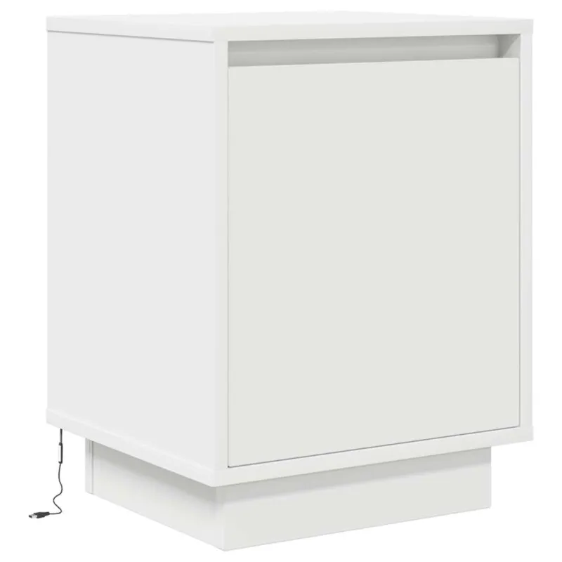 Spintelė prie lovos su LED lemputėmis Balta 38x34x50 cm