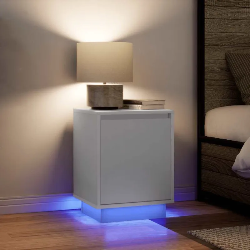 Spintelė prie lovos su LED lemputėmis Balta 38x34x50 cm