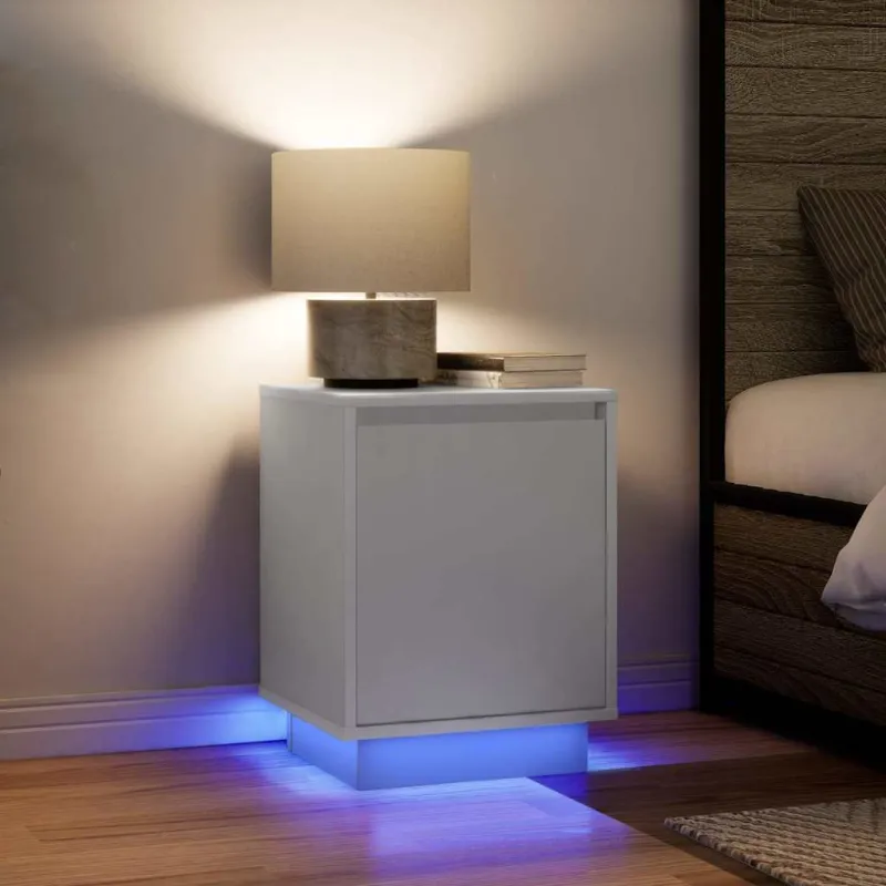 Spintelės prie lovos su LED lemputėmis 2 vnt Baltos 38x34x50 cm