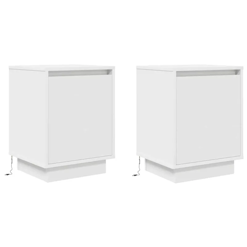 Spintelės prie lovos su LED lemputėmis 2 vnt Baltos 38x34x50 cm