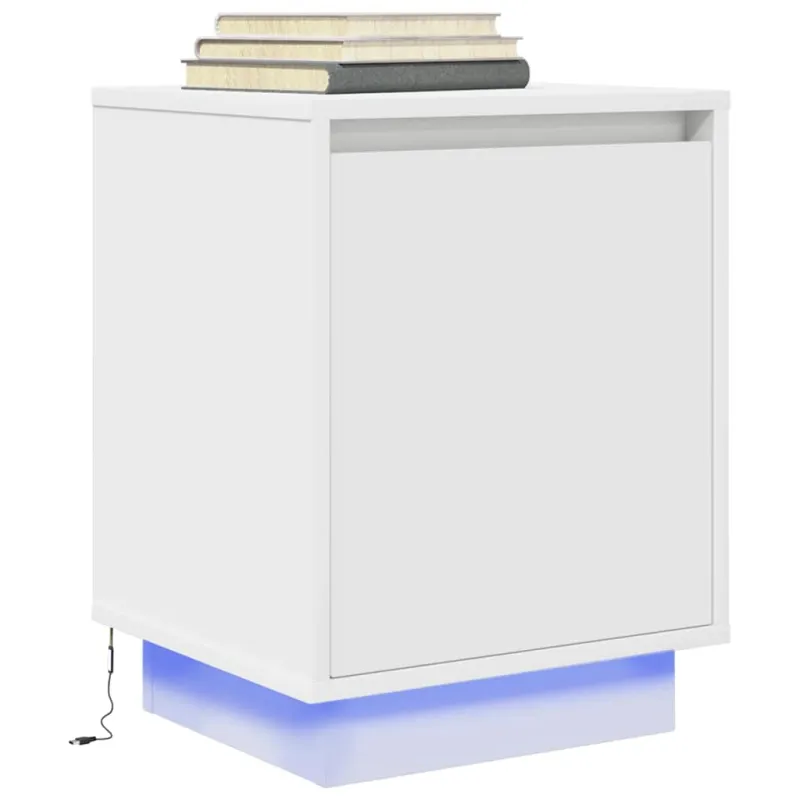 Spintelės prie lovos su LED lemputėmis 2 vnt Baltos 38x34x50 cm