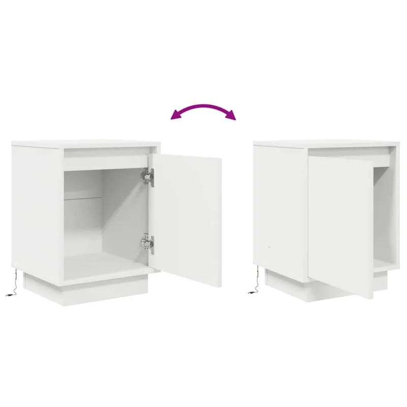 Spintelės prie lovos su LED lemputėmis 2 vnt Baltos 38x34x50 cm