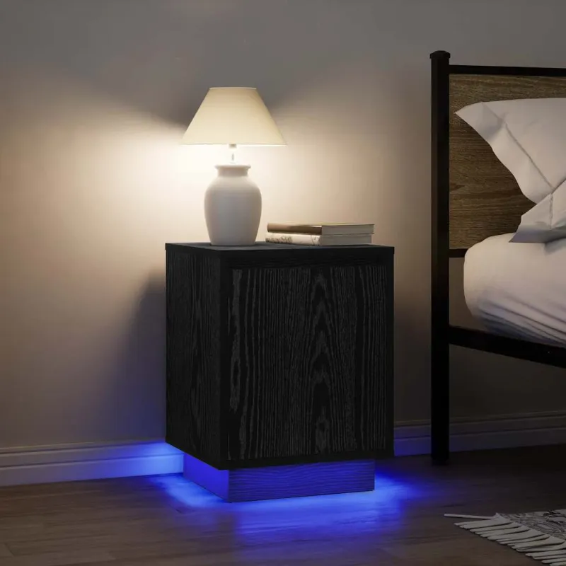 Spintelės prie lovos su LED lemputėmis 2 vnt Juodos 38x34x50 cm
