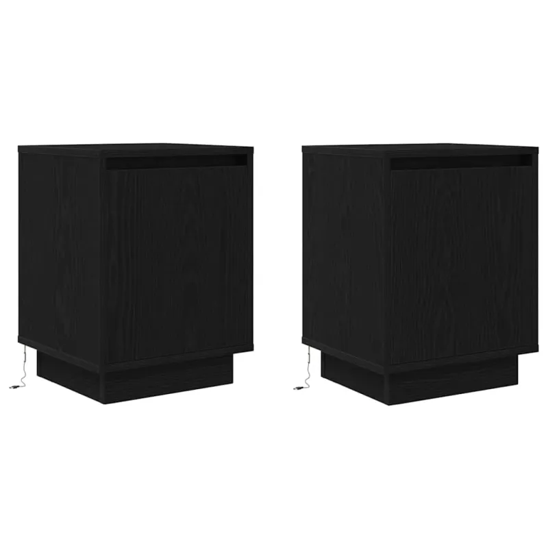 Spintelės prie lovos su LED lemputėmis 2 vnt Juodos 38x34x50 cm
