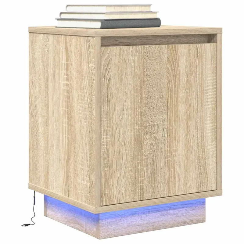 Spintelės prie lovos su LED lemputėmis 2 vnt Sonoma ąžuolas