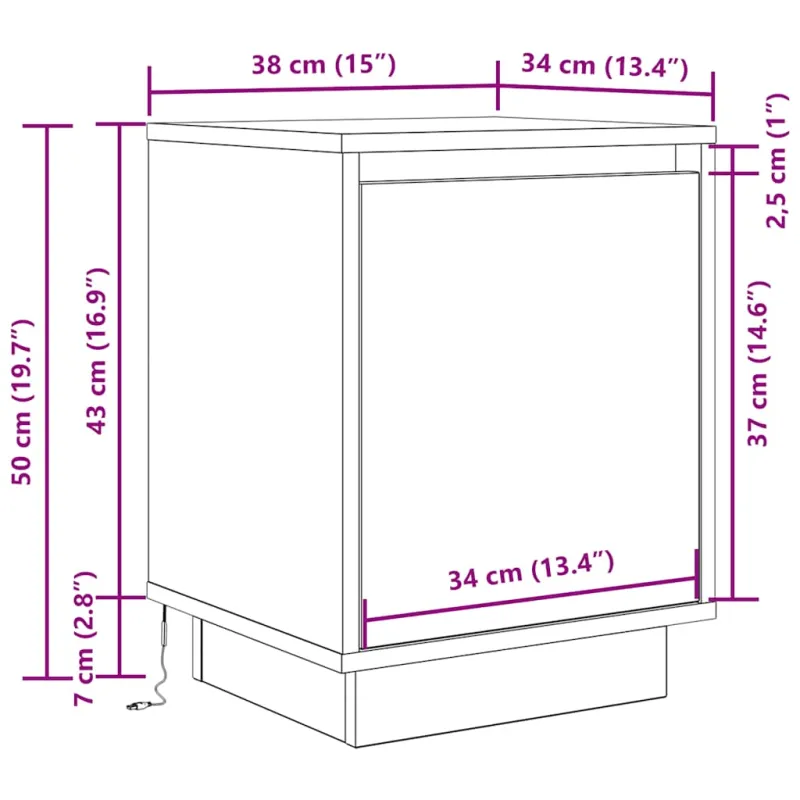 naktinė spintelė su LED lemputėmis rūkytas ąžuolas 38x34x50 cm