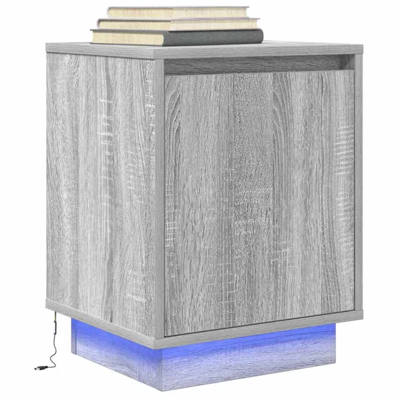 Spintelės prie lovos su LED lemputėmis 2 vnt Pilka Sonoma