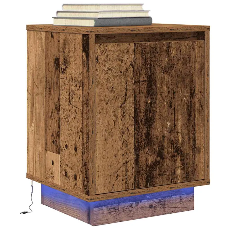 Spintelė prie lovos su LED lemputėmis Old Wood 38x34x50 cm