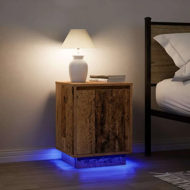 Spintelė prie lovos su LED lemputėmis Old Wood 38x34x50 cm