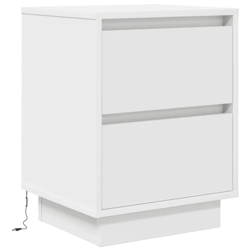 Spintelė prie lovos su LED lemputėmis Balta 38x34x50 cm
