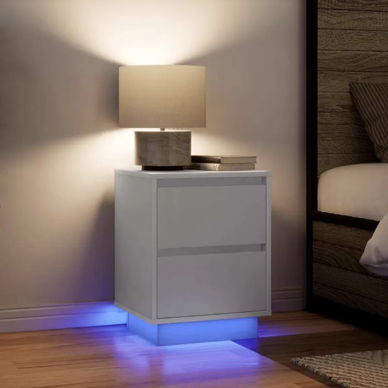 Spintelės prie lovos su LED lemputėmis 2 vnt Baltos 38x34x50 cm
