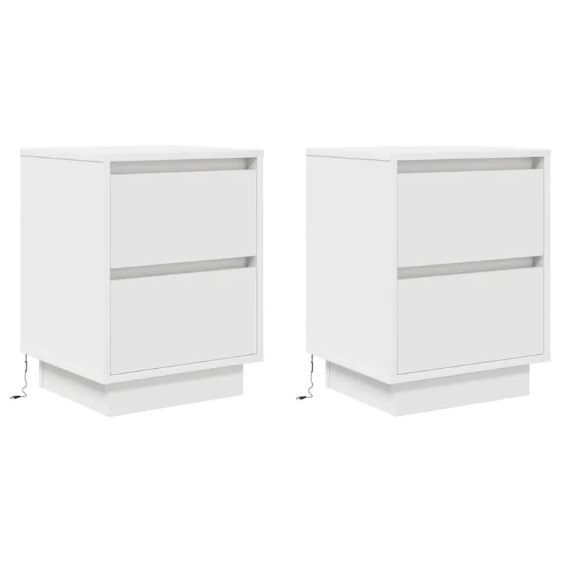 Spintelės prie lovos su LED lemputėmis 2 vnt Baltos 38x34x50 cm