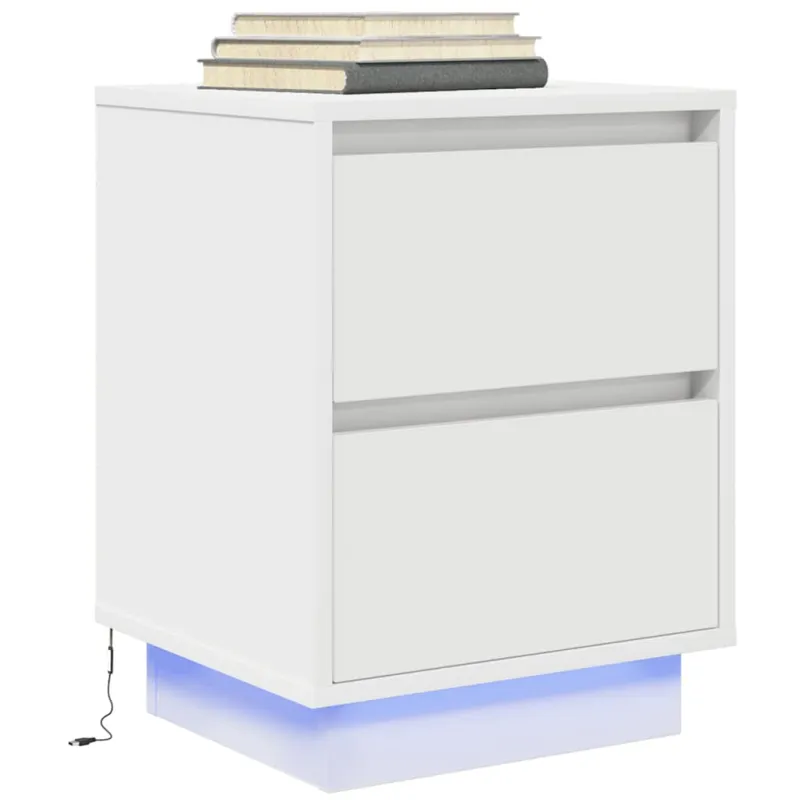 Spintelės prie lovos su LED lemputėmis 2 vnt Baltos 38x34x50 cm