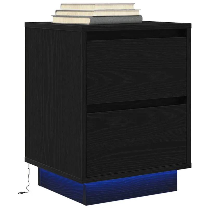Spintelė prie lovos su LED lemputėmis Juoda 38x34x50 cm