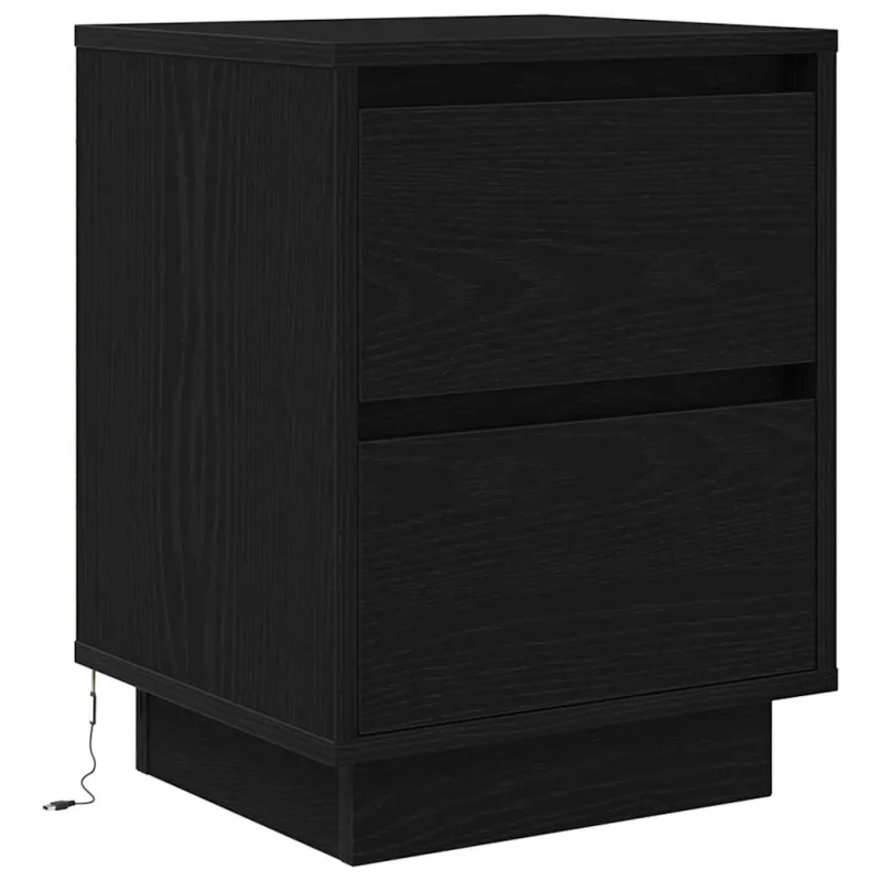 Spintelė prie lovos su LED lemputėmis Juoda 38x34x50 cm