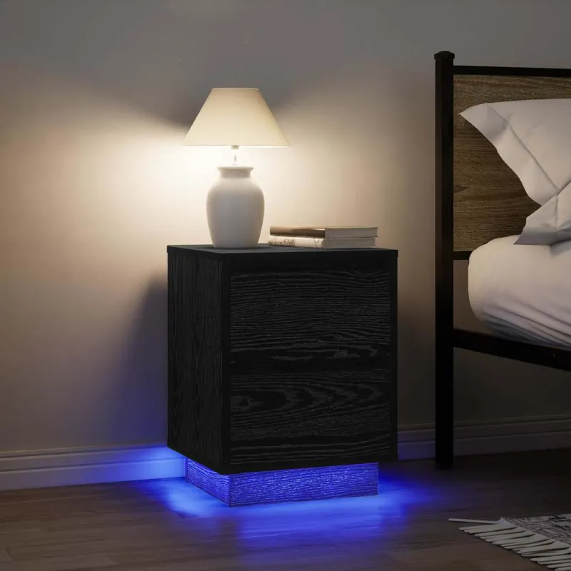 Spintelė prie lovos su LED lemputėmis Juoda 38x34x50 cm