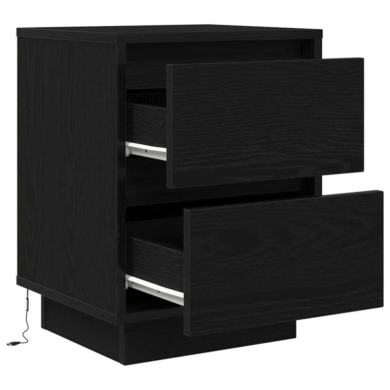 Spintelės prie lovos su LED lemputėmis 2 vnt Juodos 38x34x50 cm