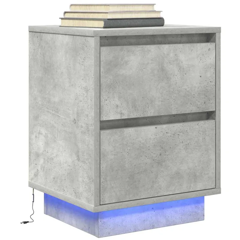 naktinė spintelė su LED lemputėmis Betoninė pilka 38x34x50 cm