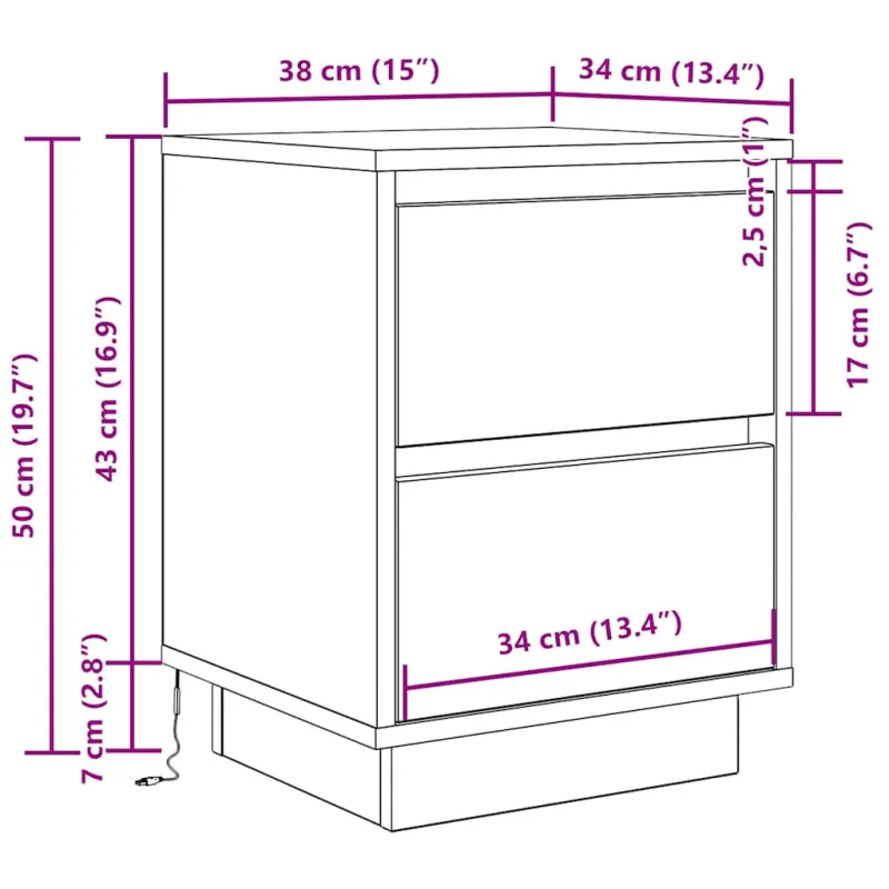 naktinė spintelė su LED lemputėmis Betoninė pilka 38x34x50 cm