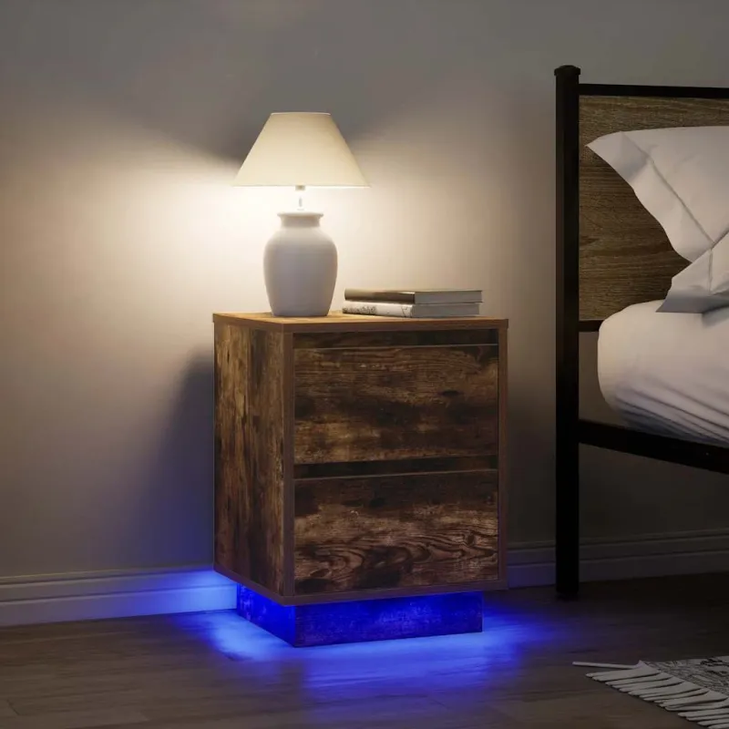 naktinė spintelė su LED lemputėmis rūkytas ąžuolas 38x34x50 cm