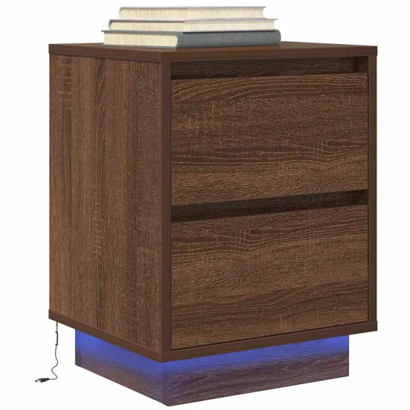 Spintelė prie lovos su LED lemputėmis Rudas ąžuolas 38x34x50 cm