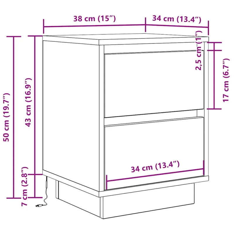 Spintelė prie lovos su LED lemputėmis Rudas ąžuolas 38x34x50 cm