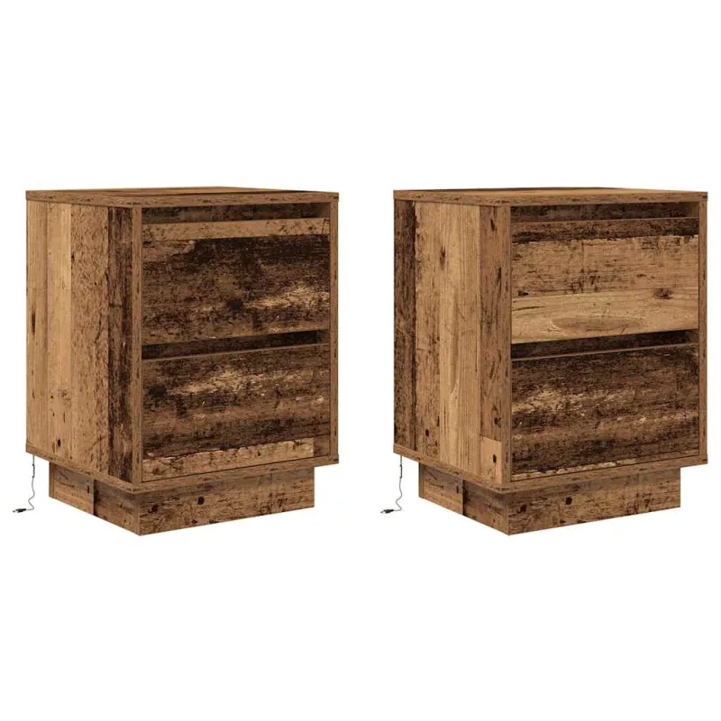 naktinės spintelės su LED lemputėmis 2 vnt Senos medienos