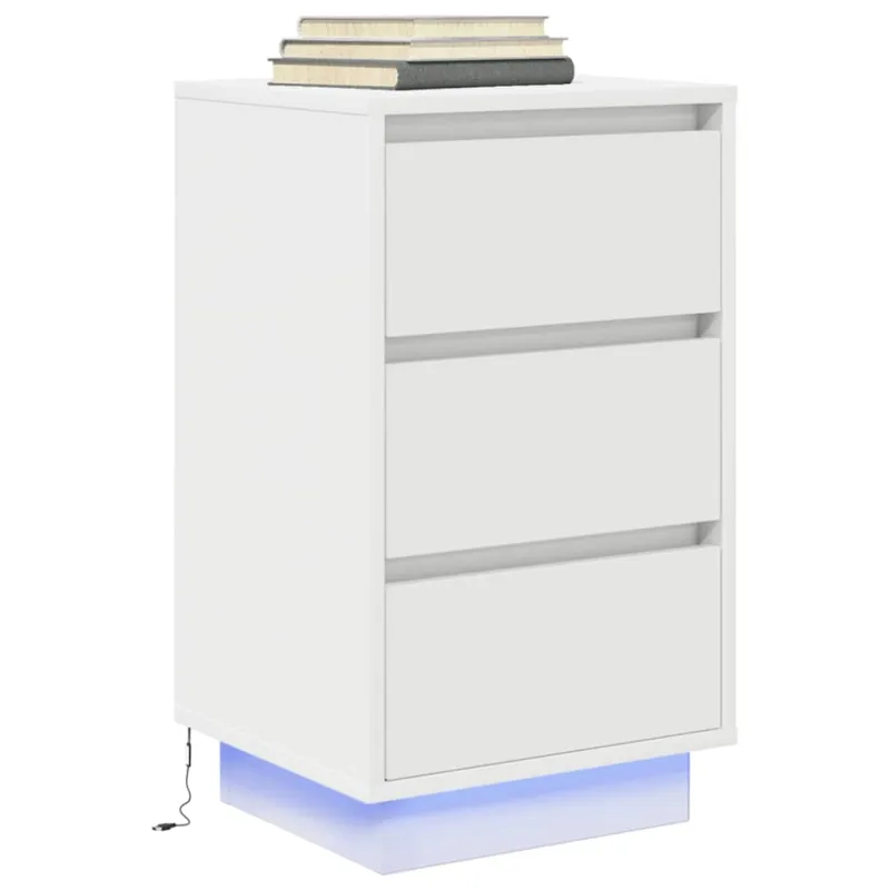 Spintelė prie lovos su LED lemputėmis Balta 38x34x65 cm