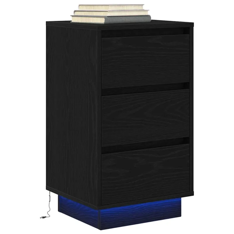Spintelė prie lovos su LED lemputėmis Juoda 38x34x65 cm