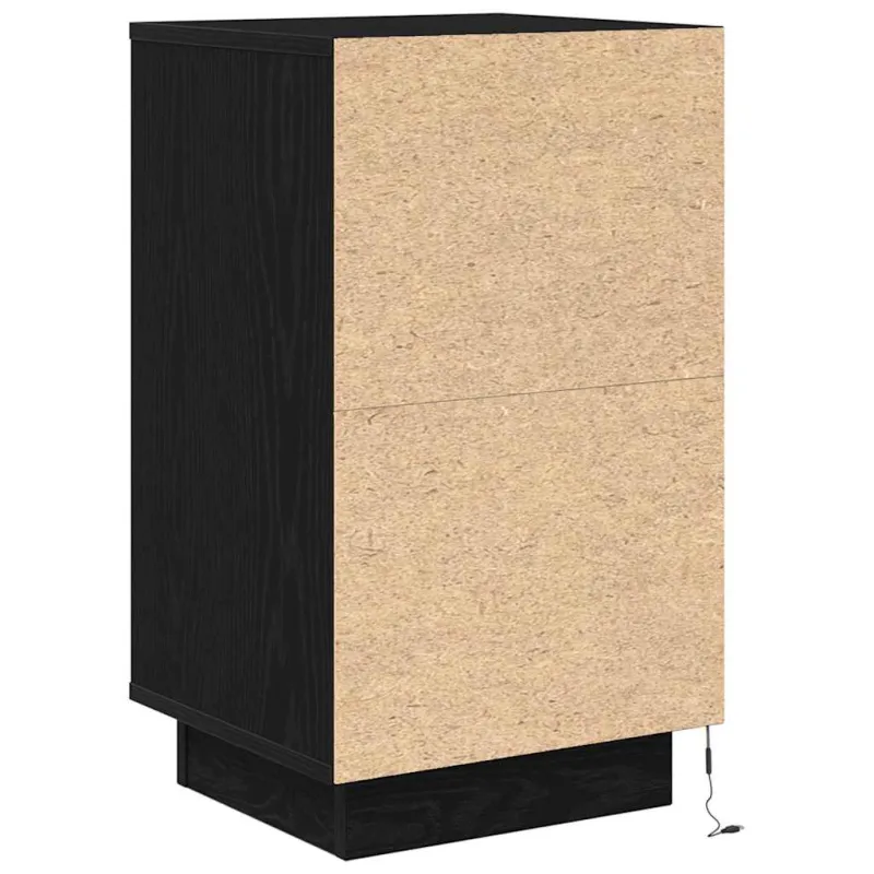 Spintelė prie lovos su LED lemputėmis Juoda 38x34x65 cm