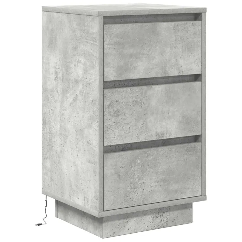 naktinė spintelė su LED lemputėmis Betoninė pilka 38x34x65 cm