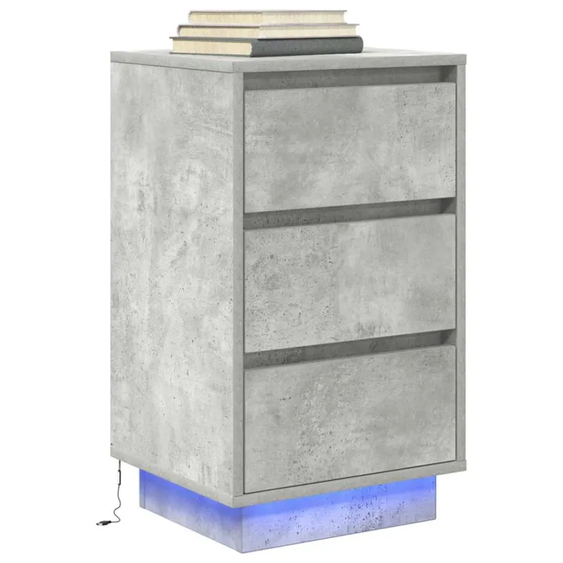naktinė spintelė su LED lemputėmis Betoninė pilka 38x34x65 cm