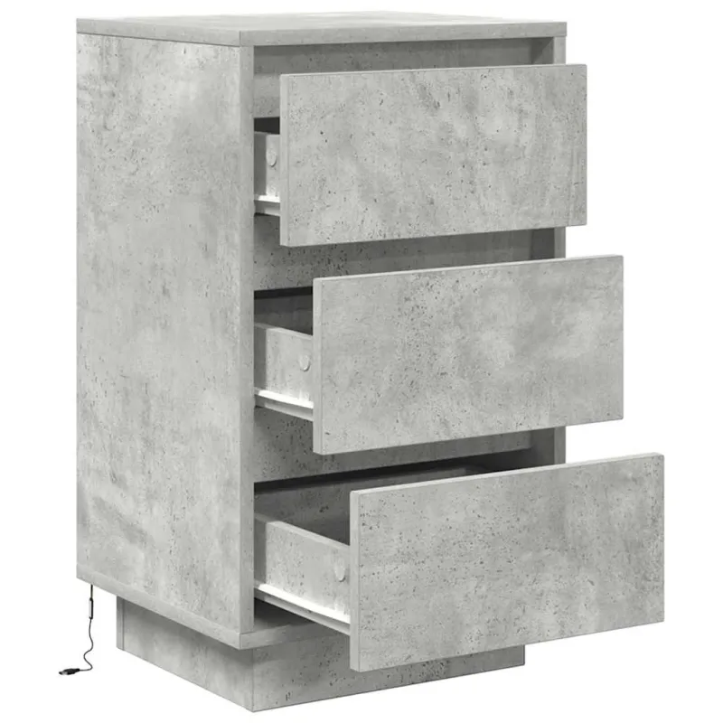 naktinė spintelė su LED lemputėmis Betoninė pilka 38x34x65 cm