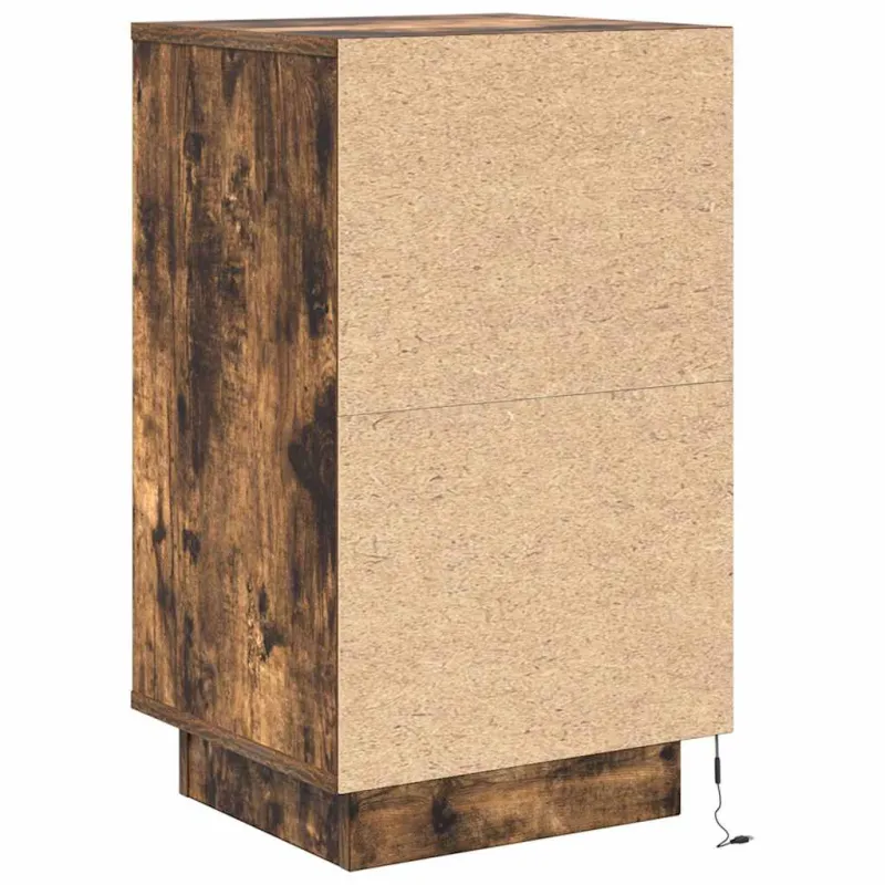naktinė spintelė su LED lemputėmis rūkytas ąžuolas 38x34x65 cm