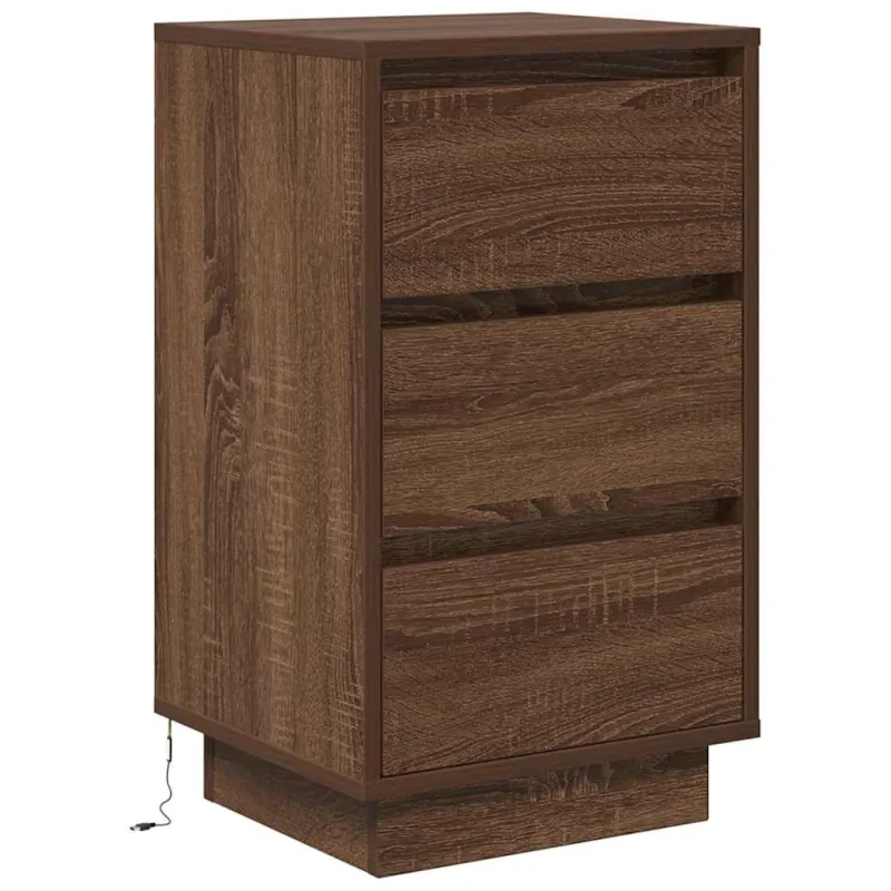 Spintelė prie lovos su LED lemputėmis Rudas ąžuolas 38x34x65 cm