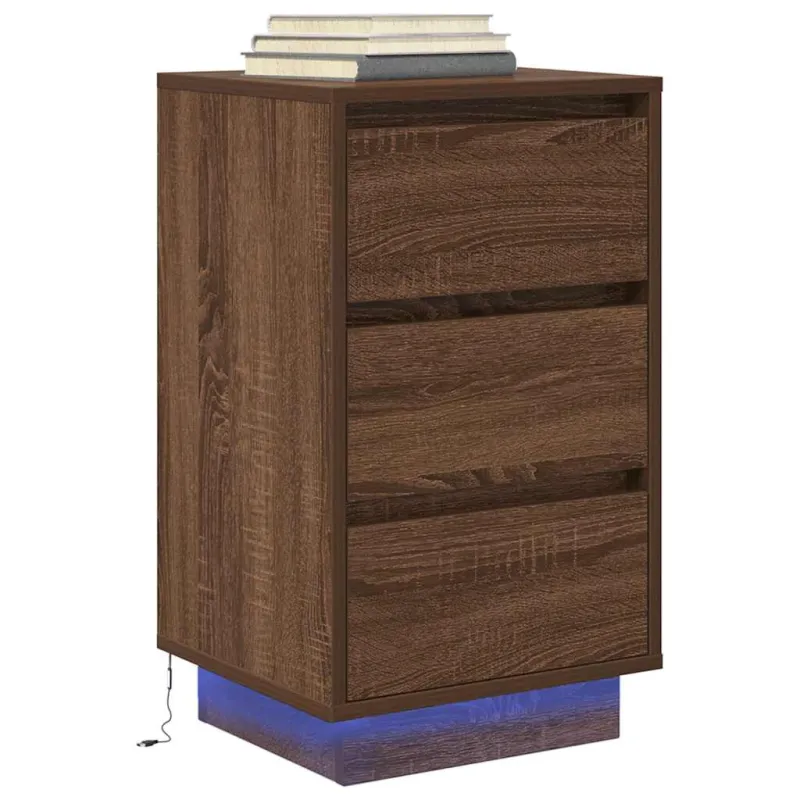 Spintelė prie lovos su LED lemputėmis Rudas ąžuolas 38x34x65 cm