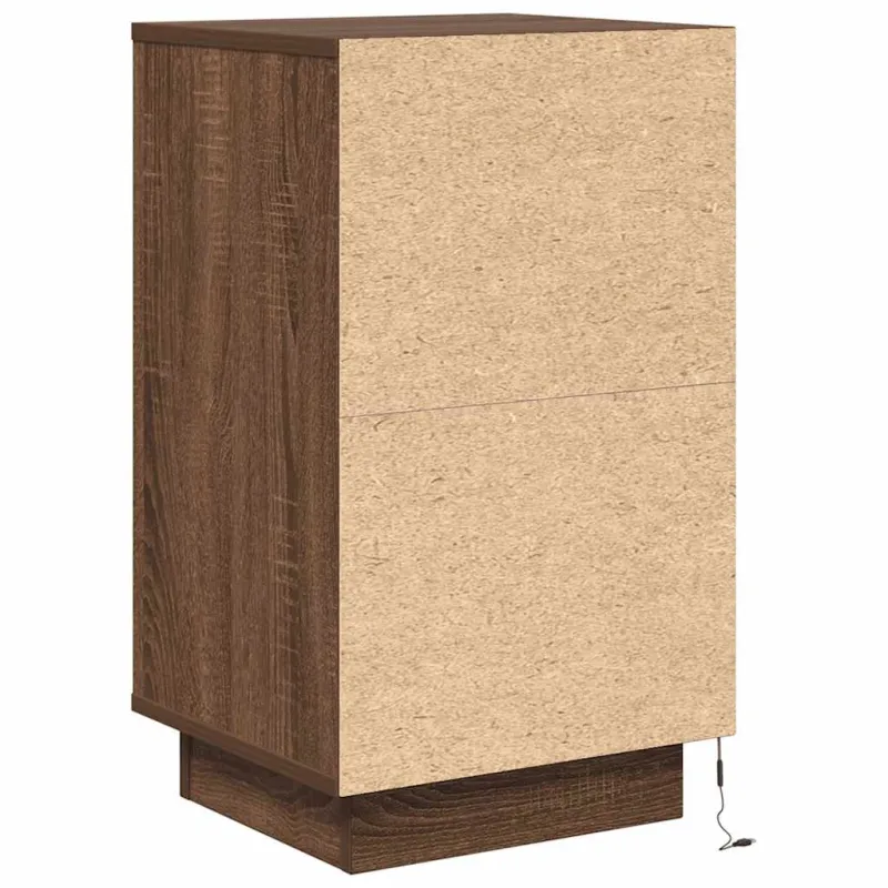 Spintelė prie lovos su LED lemputėmis Rudas ąžuolas 38x34x65 cm