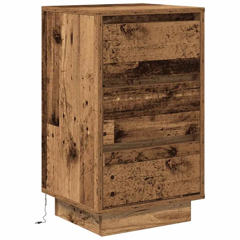 Spintelė prie lovos su LED lemputėmis Old Wood 38x34x65 cm