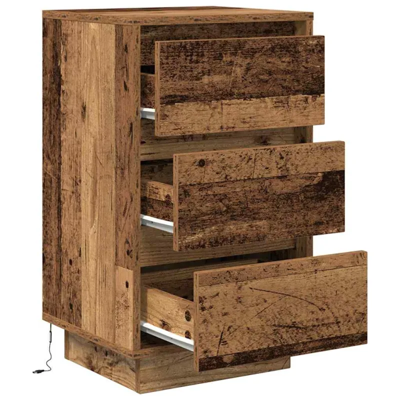 Spintelė prie lovos su LED lemputėmis Old Wood 38x34x65 cm