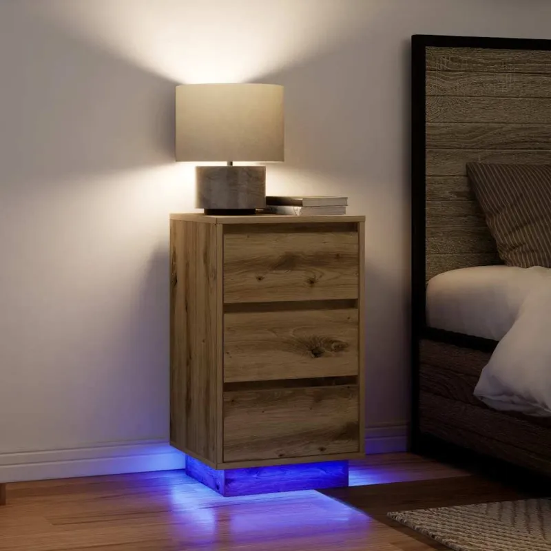 naktinė spintelė su LED lemputėmis Artisan ąžuolas 38x34x65 cm