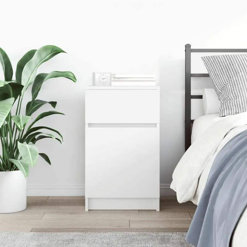 Naktinė spintelė, balta, 39x35x65 cm, apdirbta mediena