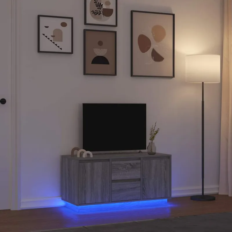 Televizoriaus spintelė su LED, pilka ąžuolo, 100x41x50 cm