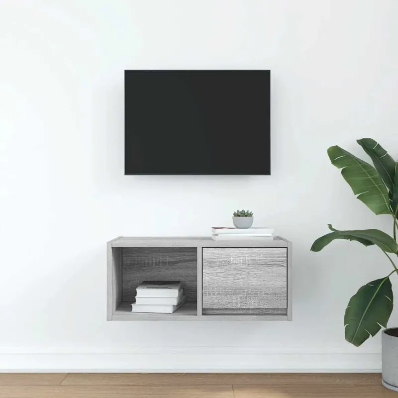 TV spintelė, pilka ąžuolo, 60x31x25,5 cm, apdirbta mediena