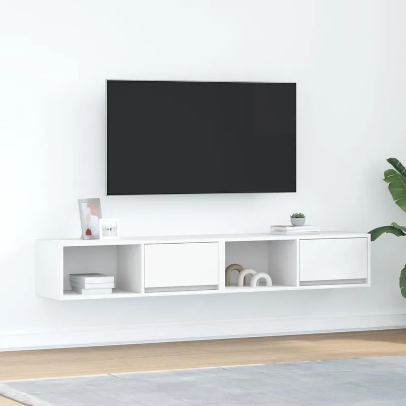 Televizoriaus spintelės, 2vnt., baltos, 80x31x25,5 cm, mediena