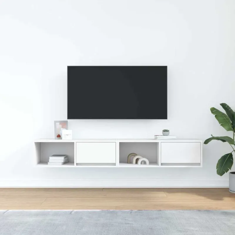 Televizoriaus spintelės, 2vnt., baltos, 80x31x25,5 cm, mediena