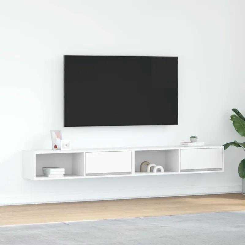 Televizoriaus spintelės, 2vnt., baltos, 100x31x25,5 cm, mediena