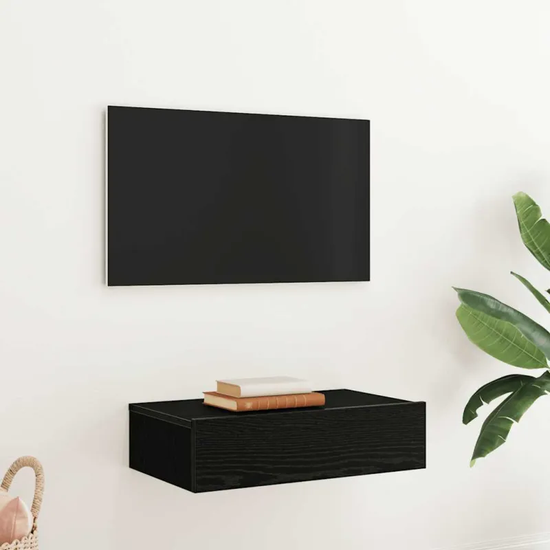 TV spintelė su LED lemputėmis, juodo ąžuolo spalvos, 60x35x15,5 cm